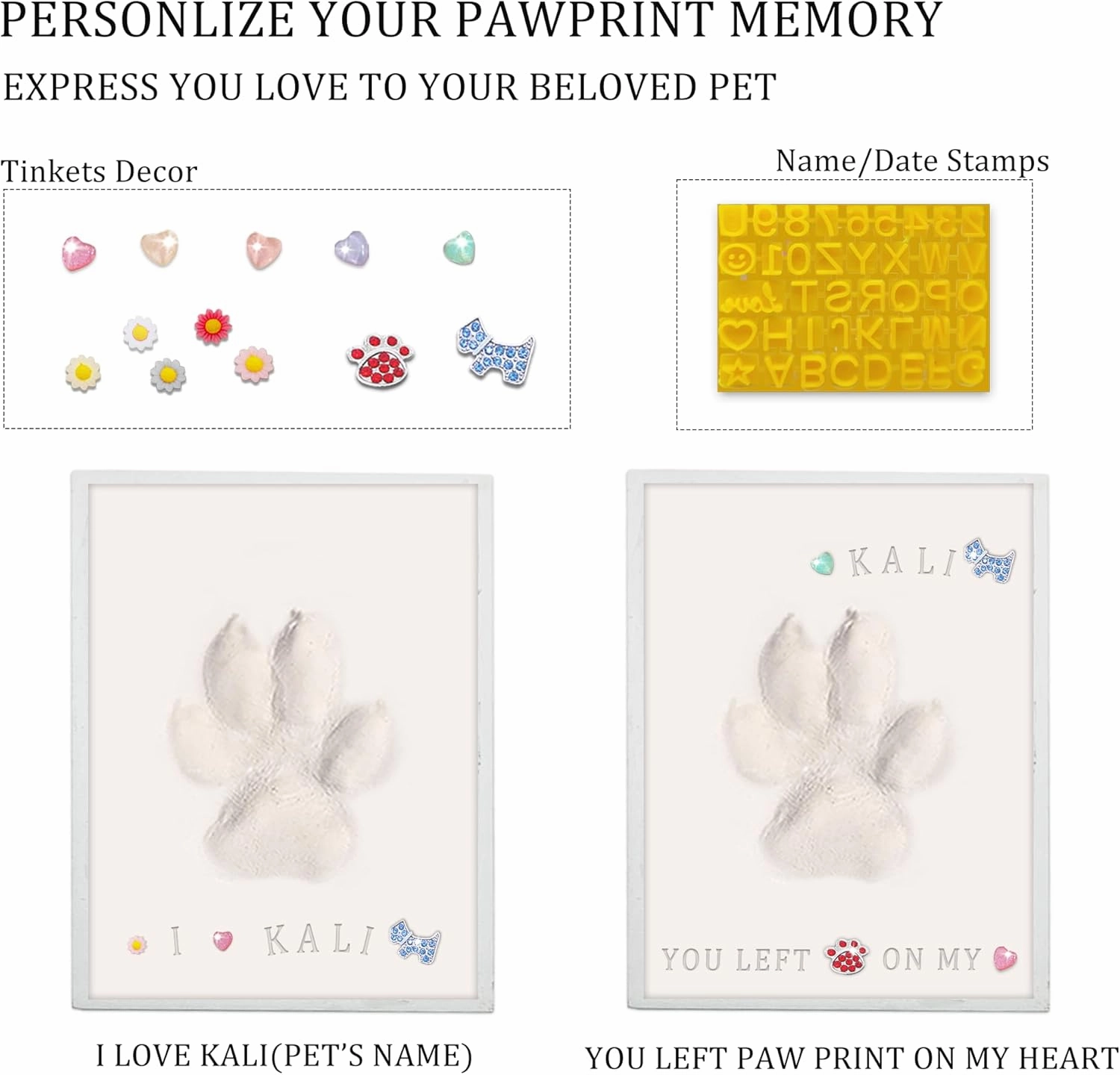 MYPAWLETS Dog or Cat Paw Print Frame Kit with Trinkets,Large Pawprint Area,Pet Paw Print Impression kit with SOFE Clay,Wooden Dog Picture Frame,Personalized Gift Keepsake for Pet Lovers-Large Black