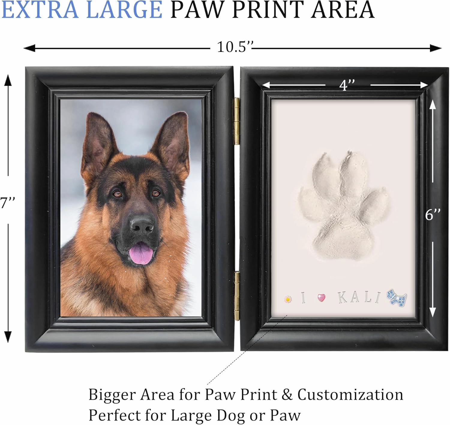 MYPAWLETS Dog or Cat Paw Print Frame Kit with Trinkets,Large Pawprint Area,Pet Paw Print Impression kit with SOFE Clay,Wooden Dog Picture Frame,Personalized Gift Keepsake for Pet Lovers-Large Black
