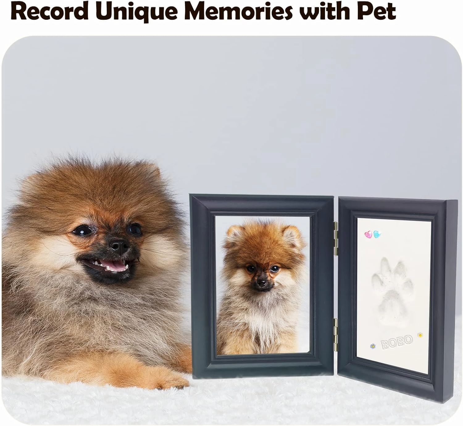 MYPAWLETS Dog or Cat Paw Print Kit with Trinkets,Pet paw Print Impression kit with 2 Clay,Wooden Dog Picture Frame,Personalized Gift Keepsake for Pet Lovers-Black