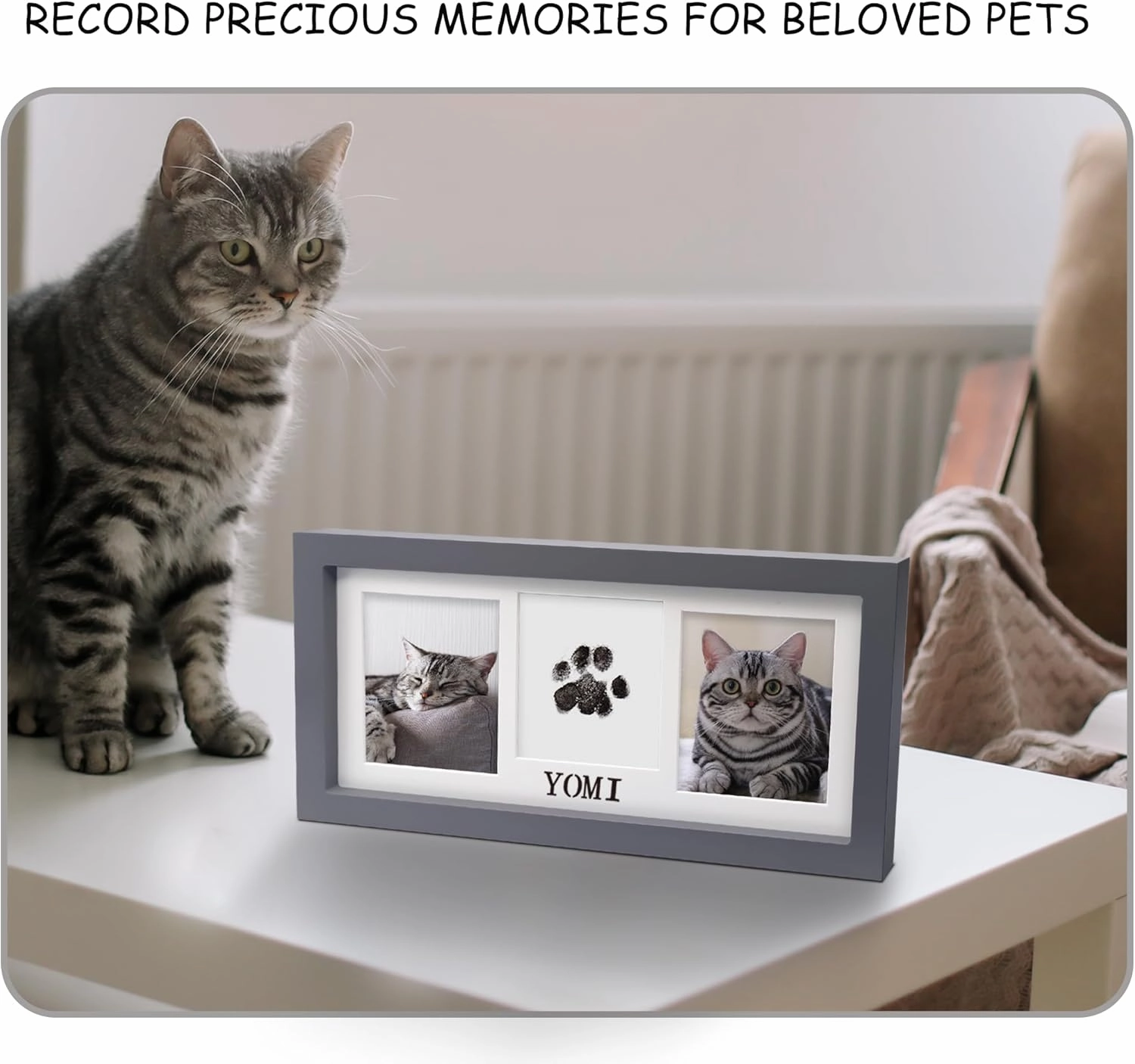 MYPAWLETS Paw Print Frame & Ink Pads Kit,Dog or Cat Paw Print Kit,2 No Mess Ink Pads for Pets,Paw Print Stamp Pad for Dogs,Wooden Pet Memorial Frame,Personalized Pet Paw Print Gifts-Grey