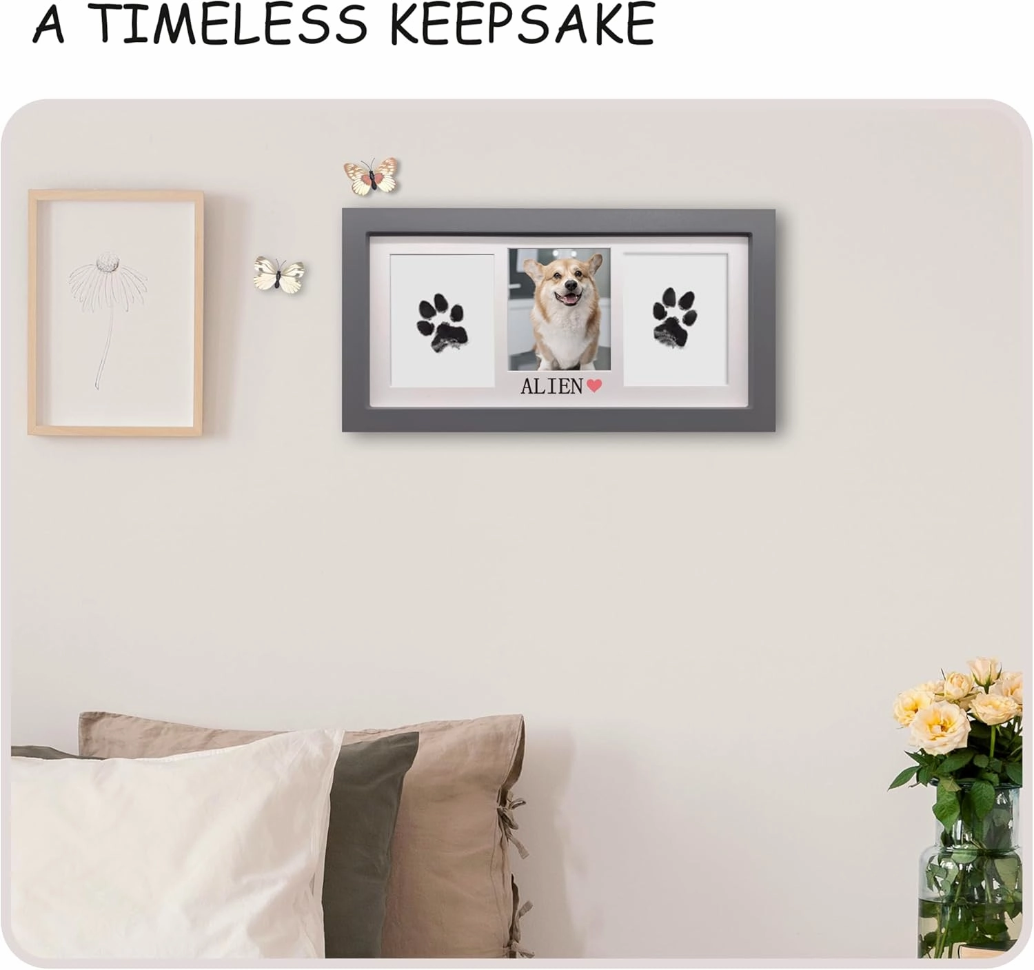 MYPAWLETS Paw Print Frame & Ink Pads Kit,Dog or Cat Paw Print Kit,2 No Mess Ink Pads for Pets,Paw Print Stamp Pad for Dogs,Wooden Pet Memorial Frame,Personalized Pet Paw Print Gifts-Grey