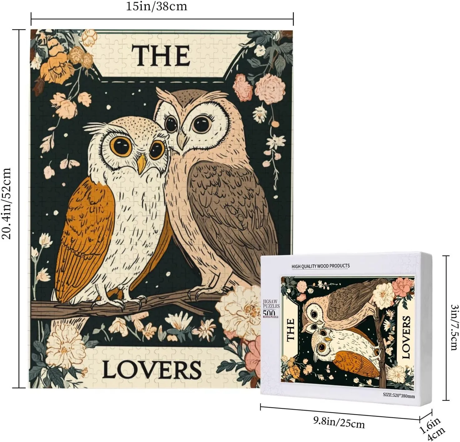 Mystical Twin Falcon in Tarot Cards Design,500 Piece Wooden Jigsaw Puzzle for Adults,Brain Training Challenge,Stress Relief Activity,Esoteric Avian Artwork,Eco-Friendly Woodens Pieces