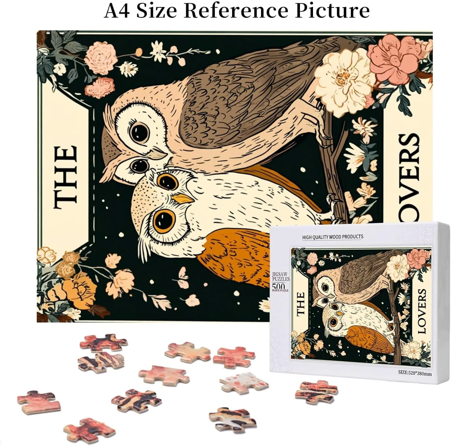 Mystical Twin Falcon in Tarot Cards Design,500 Piece Wooden Jigsaw Puzzle for Adults,Brain Training Challenge,Stress Relief Activity,Esoteric Avian Artwork,Eco-Friendly Woodens Pieces
