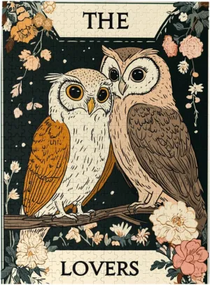 Mystical Twin Falcon in Tarot Cards Design,500 Piece Wooden Jigsaw Puzzle for Adults,Brain Training Challenge,Stress Relief Activity,Esoteric Avian Artwork,Eco-Friendly Woodens Pieces