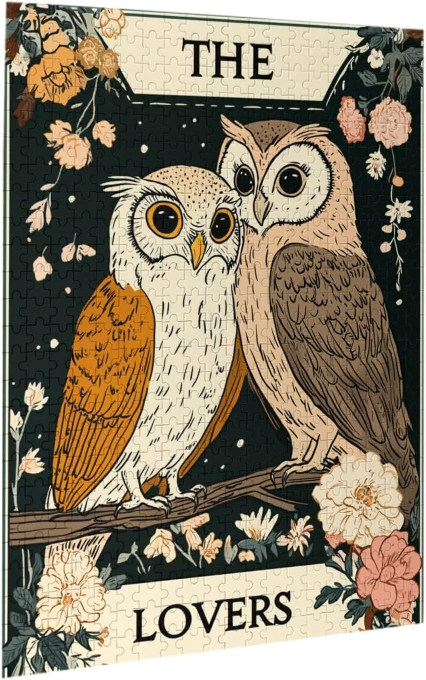 Mystical Twin Falcon in Tarot Cards Design,500 Piece Wooden Jigsaw Puzzle for Adults,Brain Training Challenge,Stress Relief Activity,Esoteric Avian Artwork,Eco-Friendly Woodens Pieces