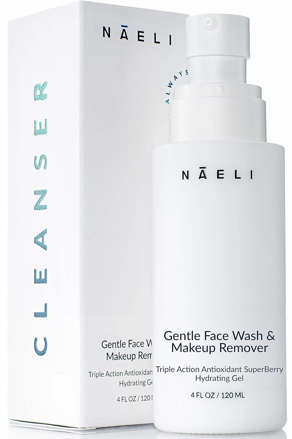 NAELI Gentle Face Cleanser - All Natural Anti Aging Vitamin C Face Wash for Sensitive & Dry Skin with Hyaluronic Acid & Antioxidants - Vegan & Cruelty Free, 4 oz