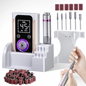 Nail Drill, Portable Electric Nail File 45000RPM, Rechargeable Nail Drill Professional with Bits & Base, for Acrylic Gel Nails, E-File Machine, Manicure Polishing, for Salon Home, White