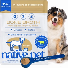 Native Pet Bone Broth for Dogs and Cats - Made with Real Beef Bone Broth, Dog Food Toppers for Picky Eaters- Provides Extra Hydration & Nutrition for Joint Strength, Immunity & Heart Health-192 Scoops