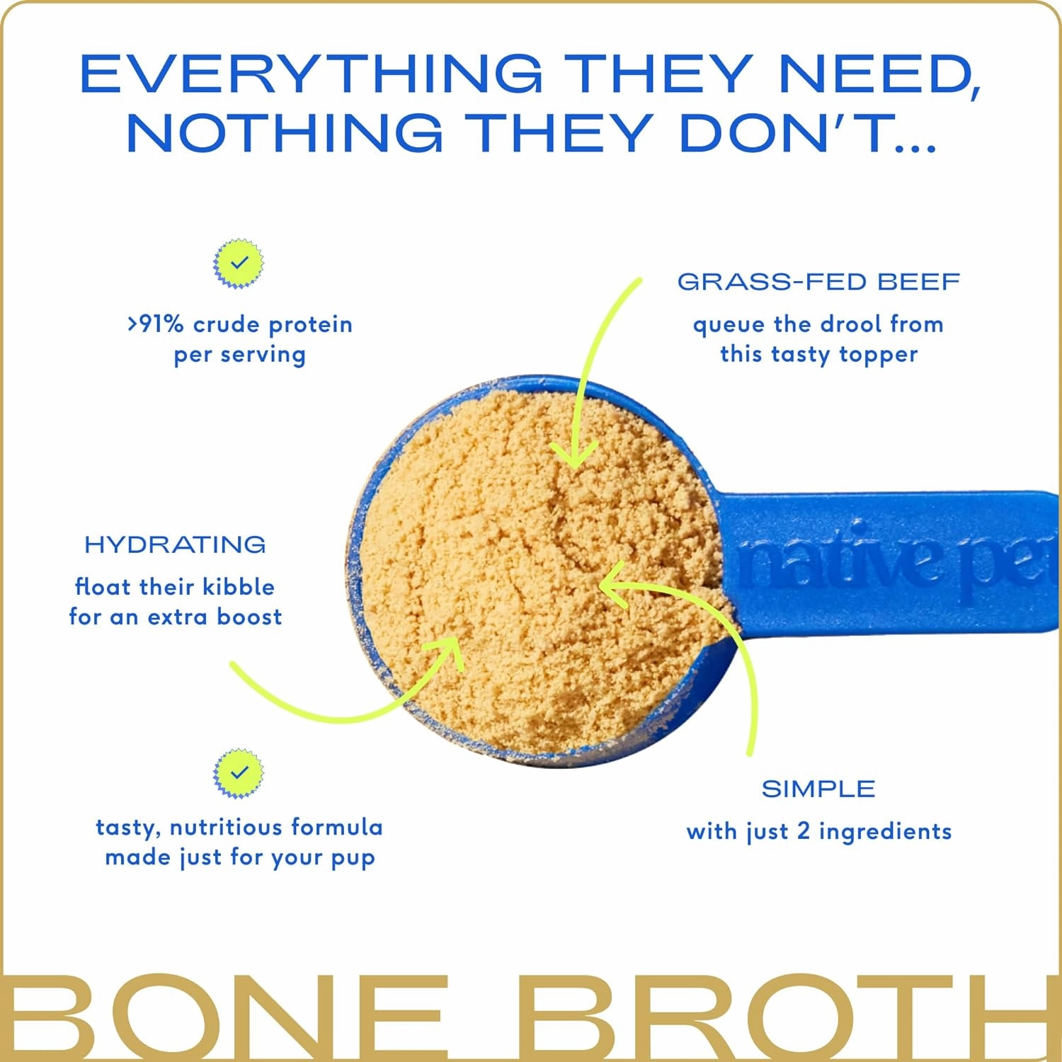 Native Pet Bone Broth for Dogs and Cats - Made with Real Beef Bone Broth, Dog Food Toppers for Picky Eaters- Provides Extra Hydration & Nutrition for Joint Strength, Immunity & Heart Health-192 Scoops