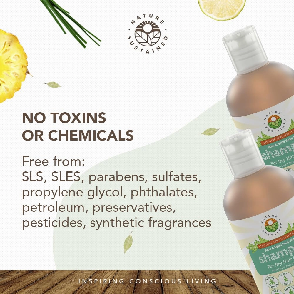 Natural Shampoo for Dry Hair & Scalp - Organic, Raw & Wildcrafted with Probiotics, Hypoallergenic & Sulfate Free Hydrating Shampoo for Dryness, Frizz, Breakage, Itchiness, Thinning - Gallon, Original
