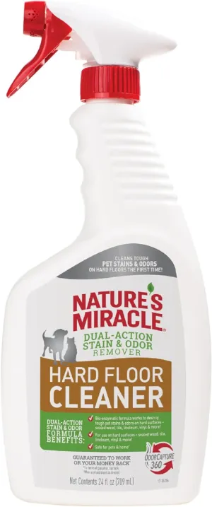 Nature's Miracle Hard Floor Cleaner, 24 Ounces, Dual-Action Stain And Odor Remover Works To Remove Tough Pet Stains And Odors On Sealed Wood And Hard Floor Surfaces