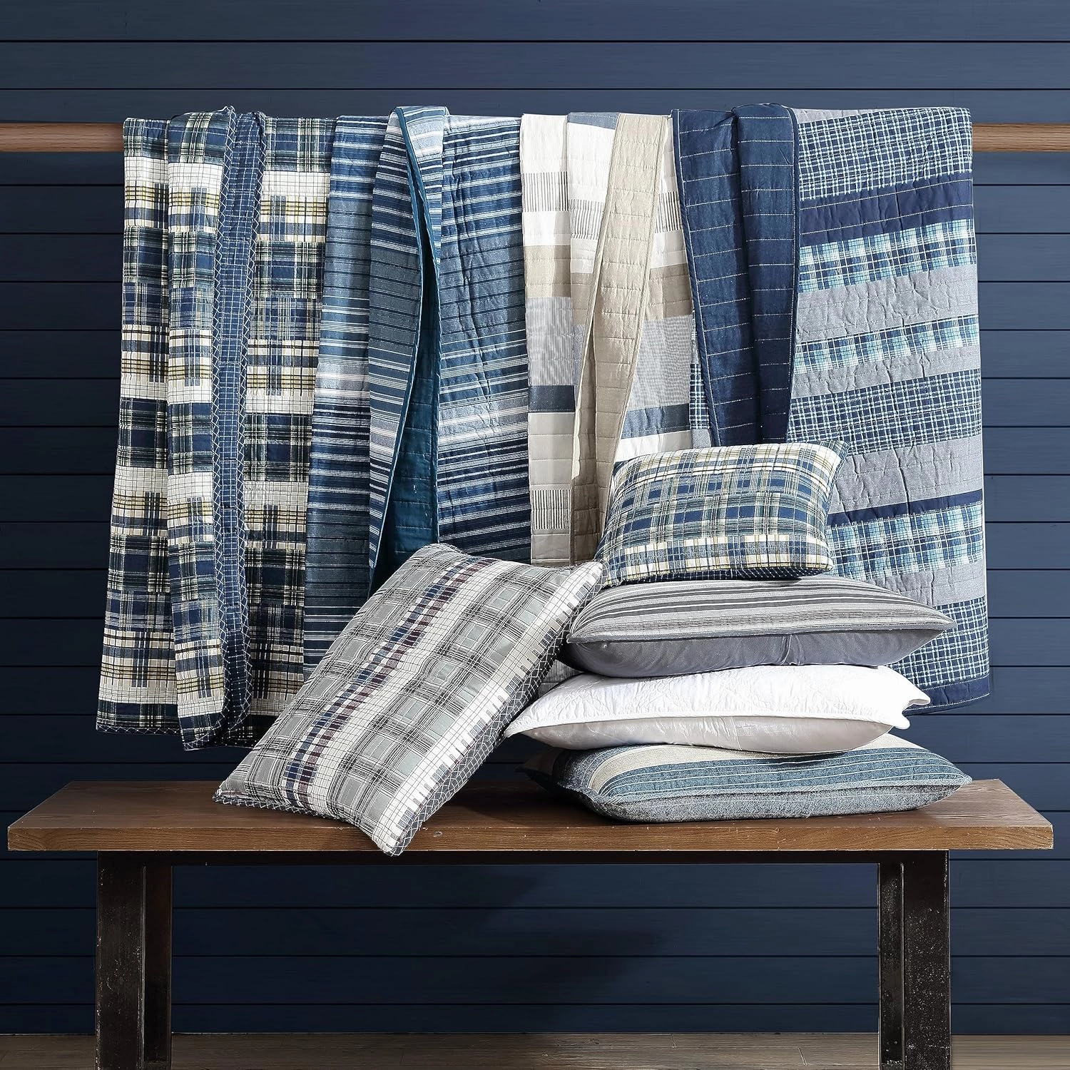 Nautica - King Quilt Set, Cotton Reversible Bedding with Matching Shams, Bedding Set for All Seasons (Coveside Blue, King)