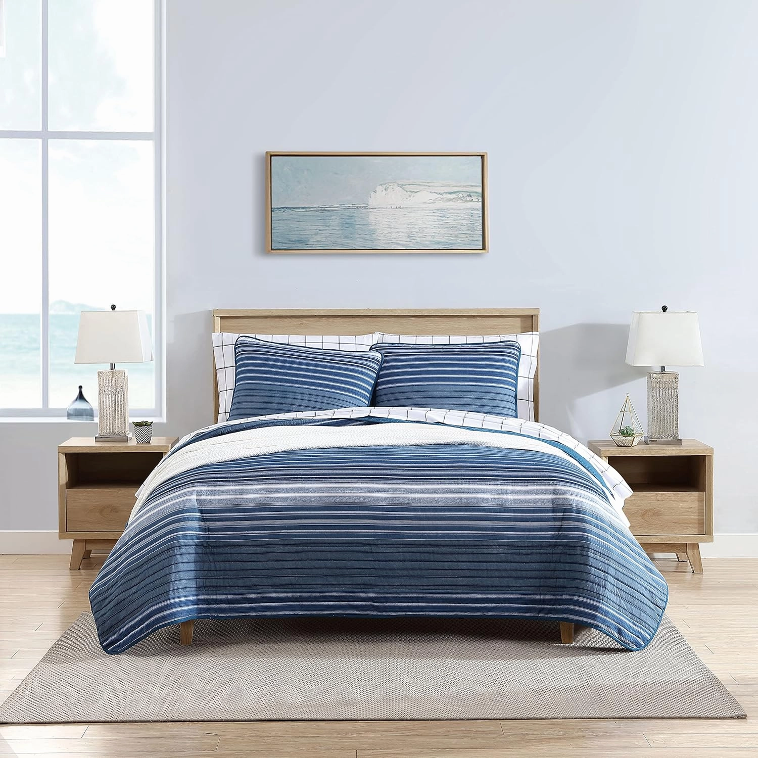 Nautica - King Quilt Set, Cotton Reversible Bedding with Matching Shams, Bedding Set for All Seasons (Coveside Blue, King)