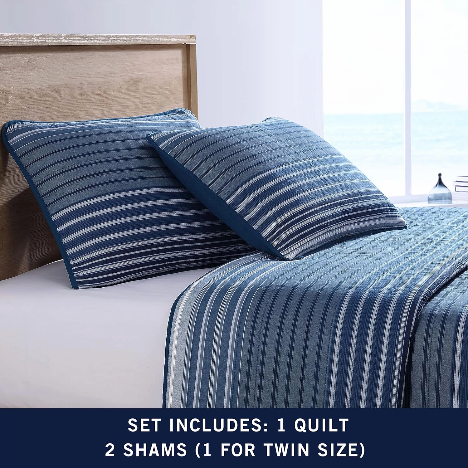 Nautica - King Quilt Set, Cotton Reversible Bedding with Matching Shams, Bedding Set for All Seasons (Coveside Blue, King)