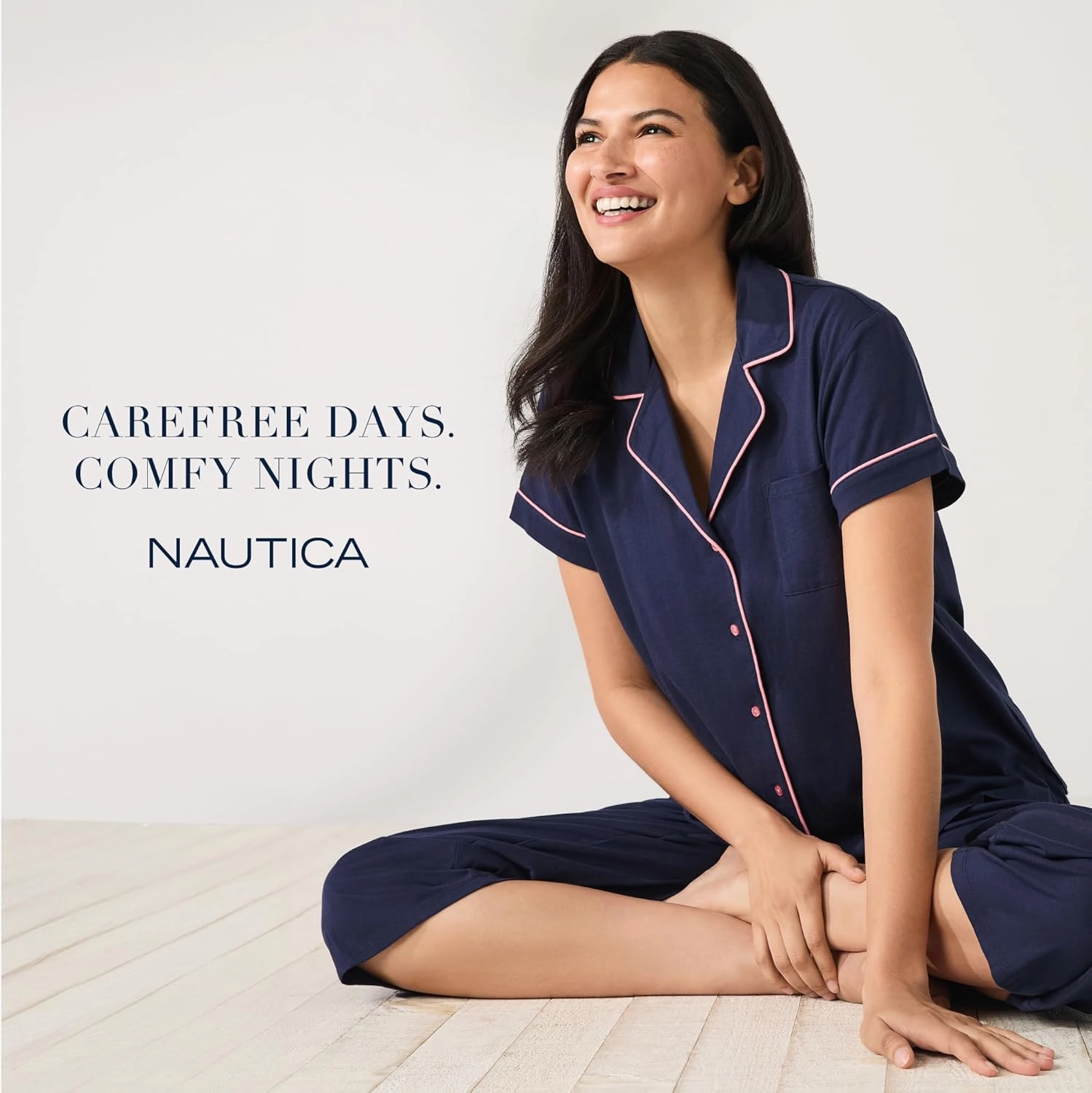 Nautica Pajamas for Women Set, Womens Lightweight Short Sleeve Button Down Pajama Shirt & Capri Pants, Lounge Sets PJs Women