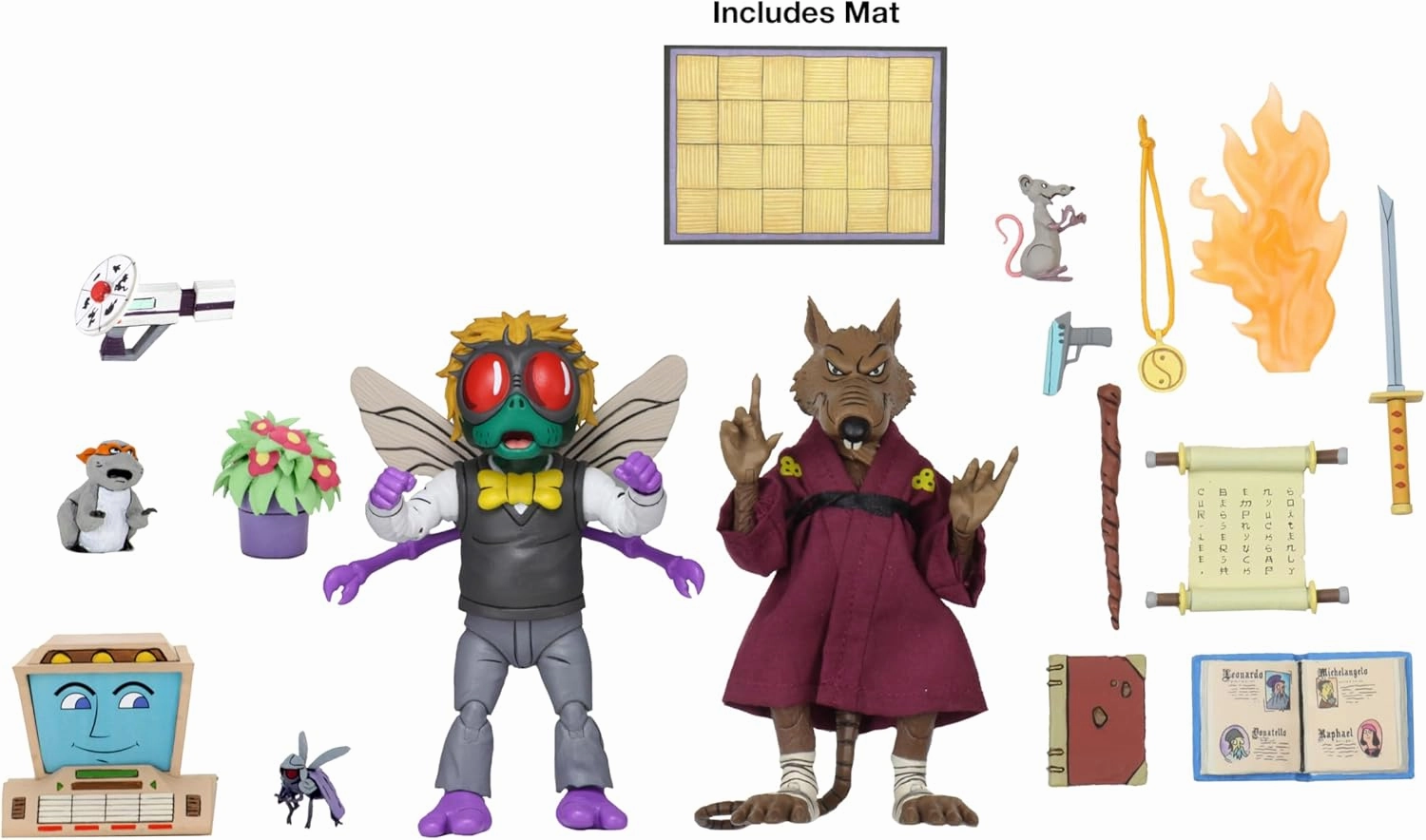 NECA Collectible 2-Pack Teenage Mutant Ninja Turtle Cartoon 7" Scale Action Figures- Splinter and Baxter