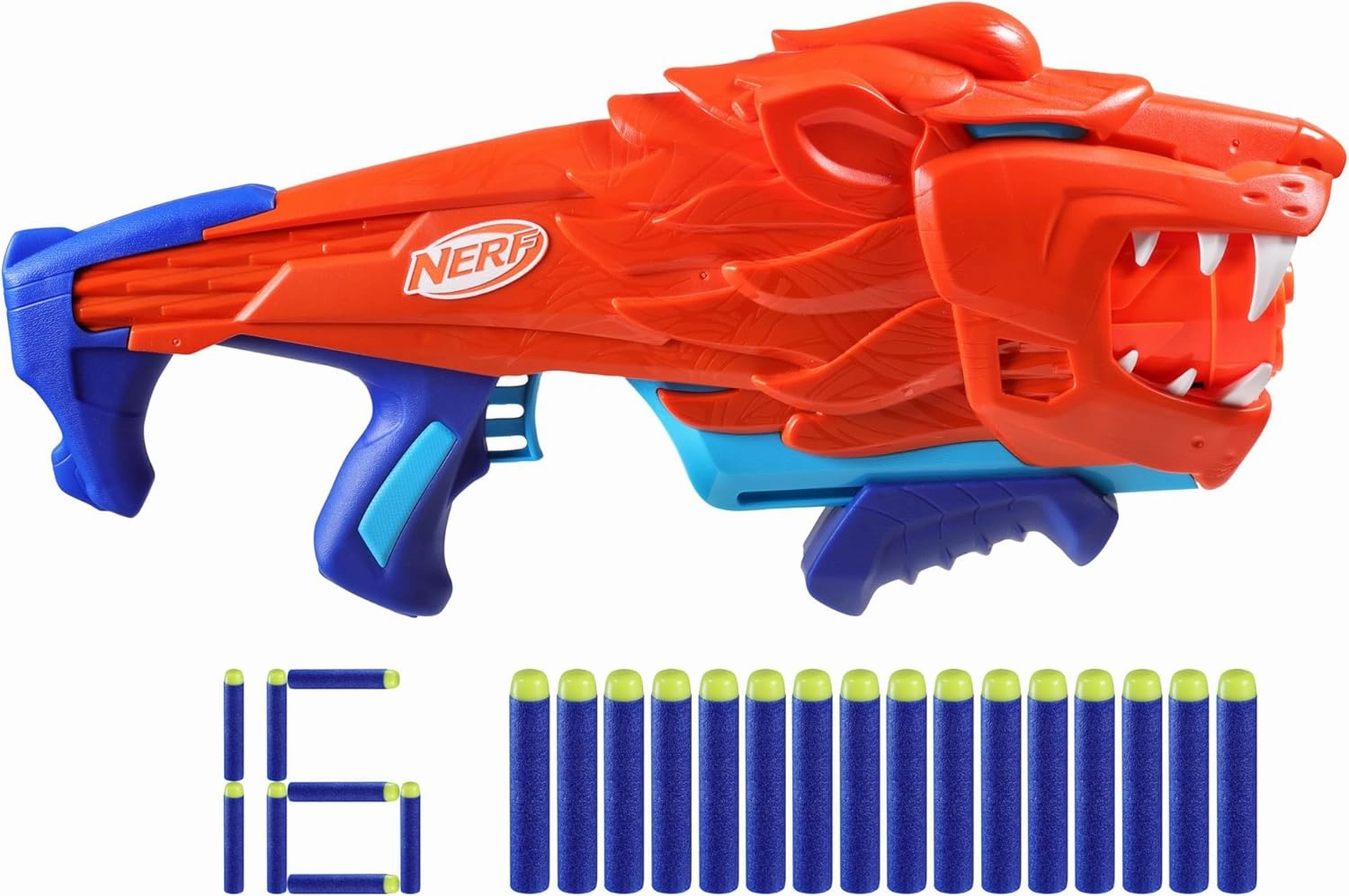 Nerf Junior Wild Lionfury Easy Play Dart Blaster, 16 Nerf Elite Darts, Outdoor Toys for Boys & Girls Aged 6 
