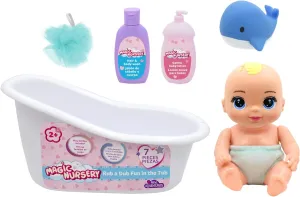 New Adventures Magic Nursery 8" Rub a Dub Fun in The Tub - 8" Hardbody Baby Doll with Bath Accessories, Posable, Fresh Powder Scent