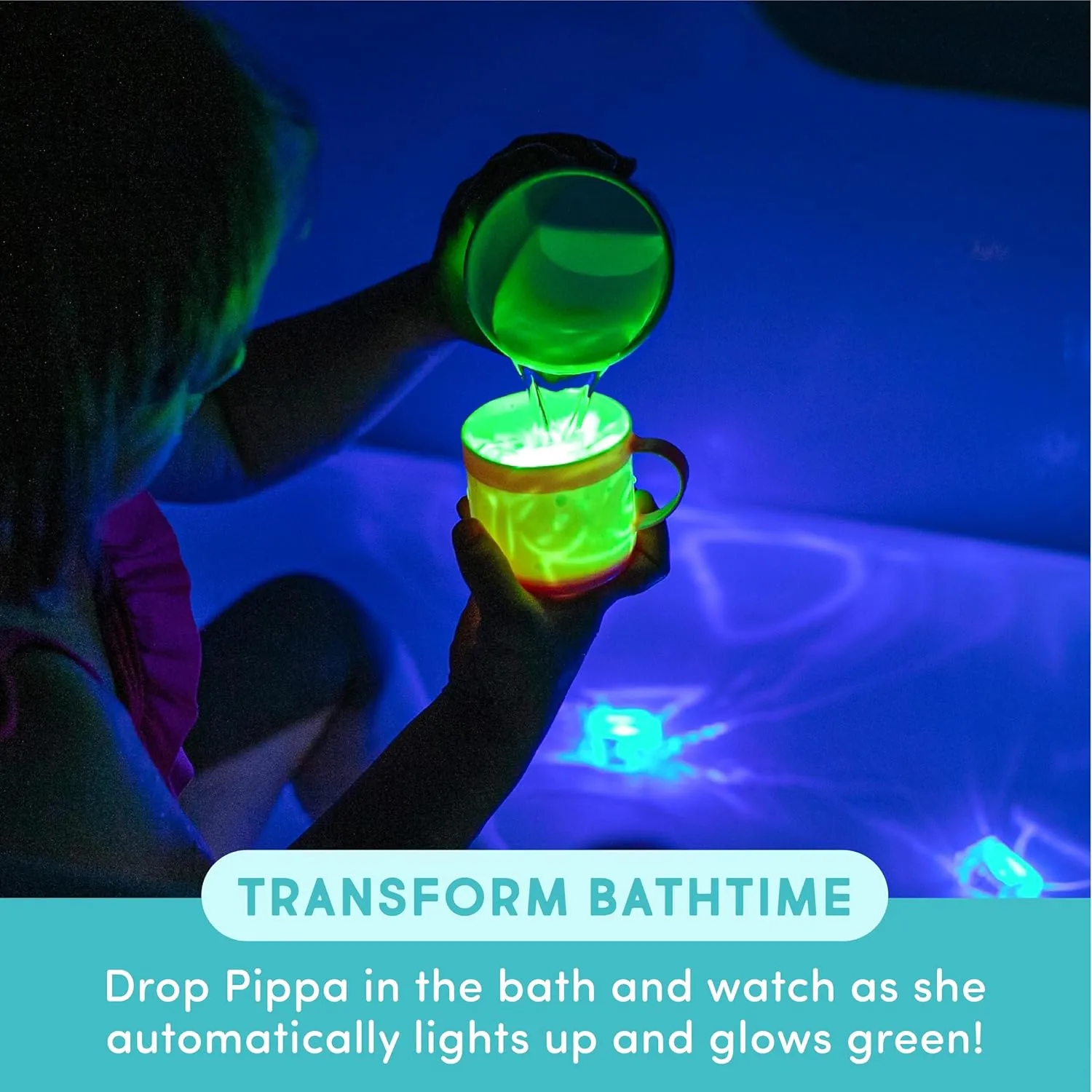 New Glo Pals Pippa Water-Activated Bath Toy with 6 Reusable Light-Up Cubes for Sensory Play