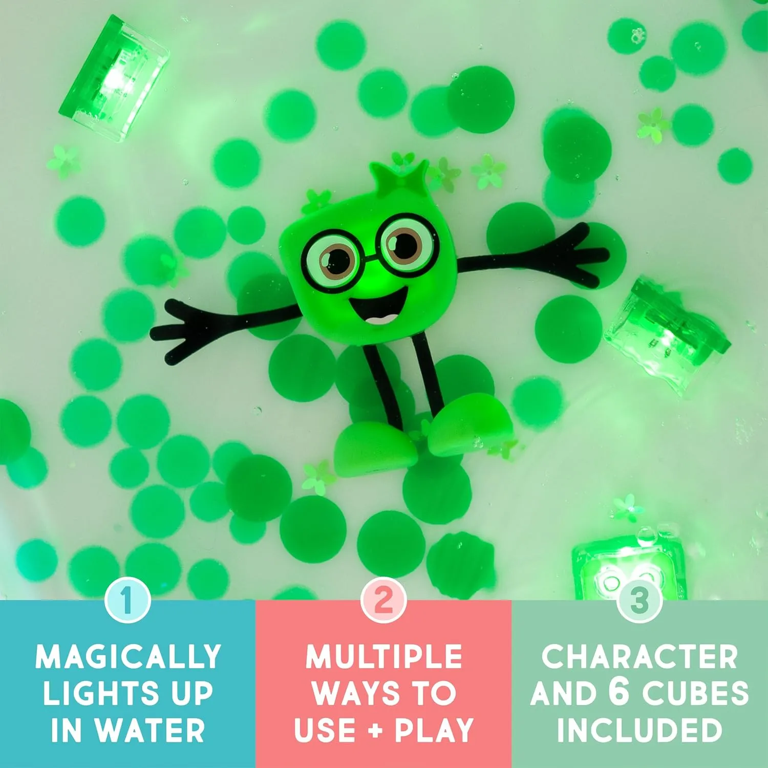 New Glo Pals Pippa Water-Activated Bath Toy with 6 Reusable Light-Up Cubes for Sensory Play