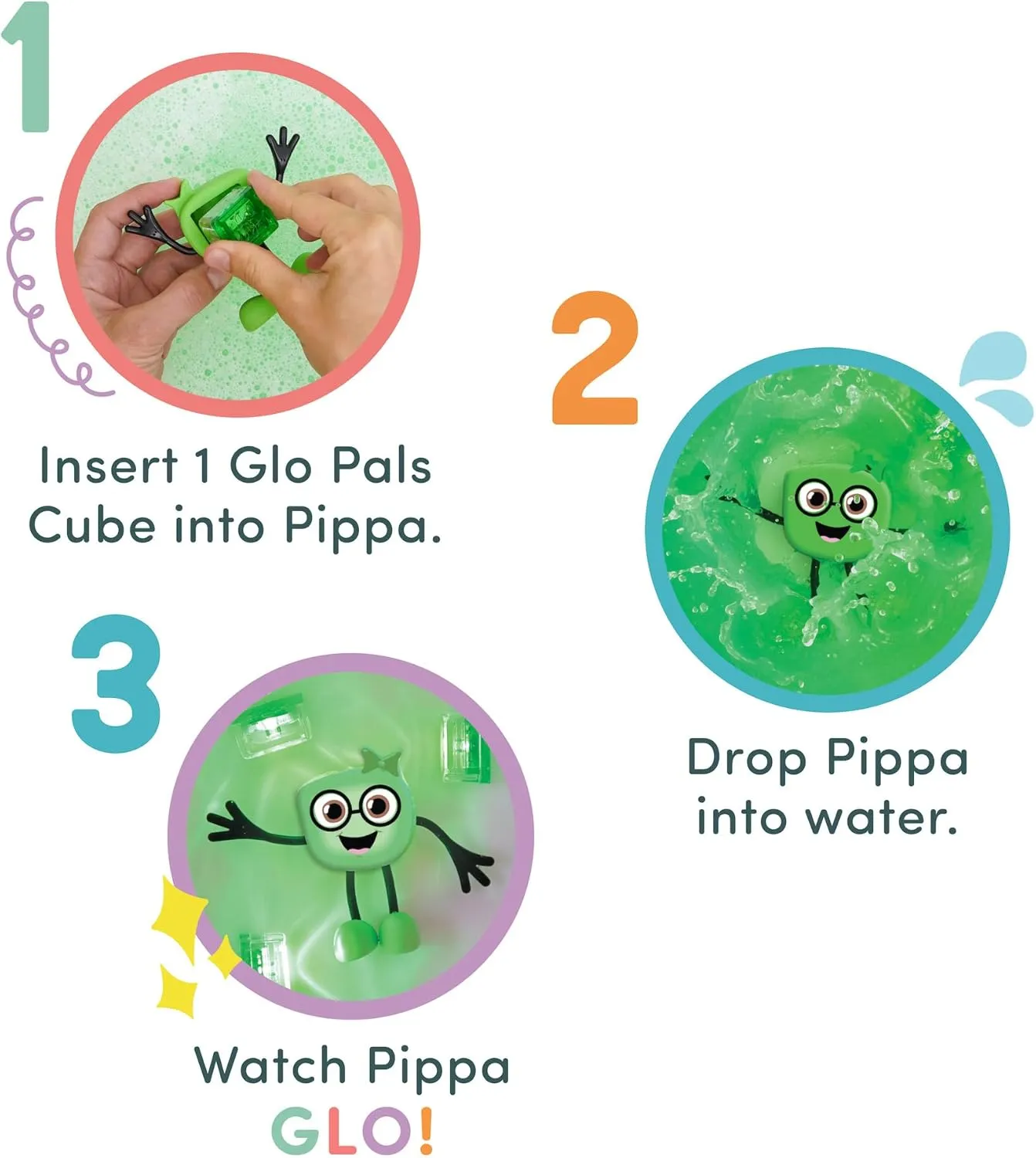New Glo Pals Pippa Water-Activated Bath Toy with 6 Reusable Light-Up Cubes for Sensory Play