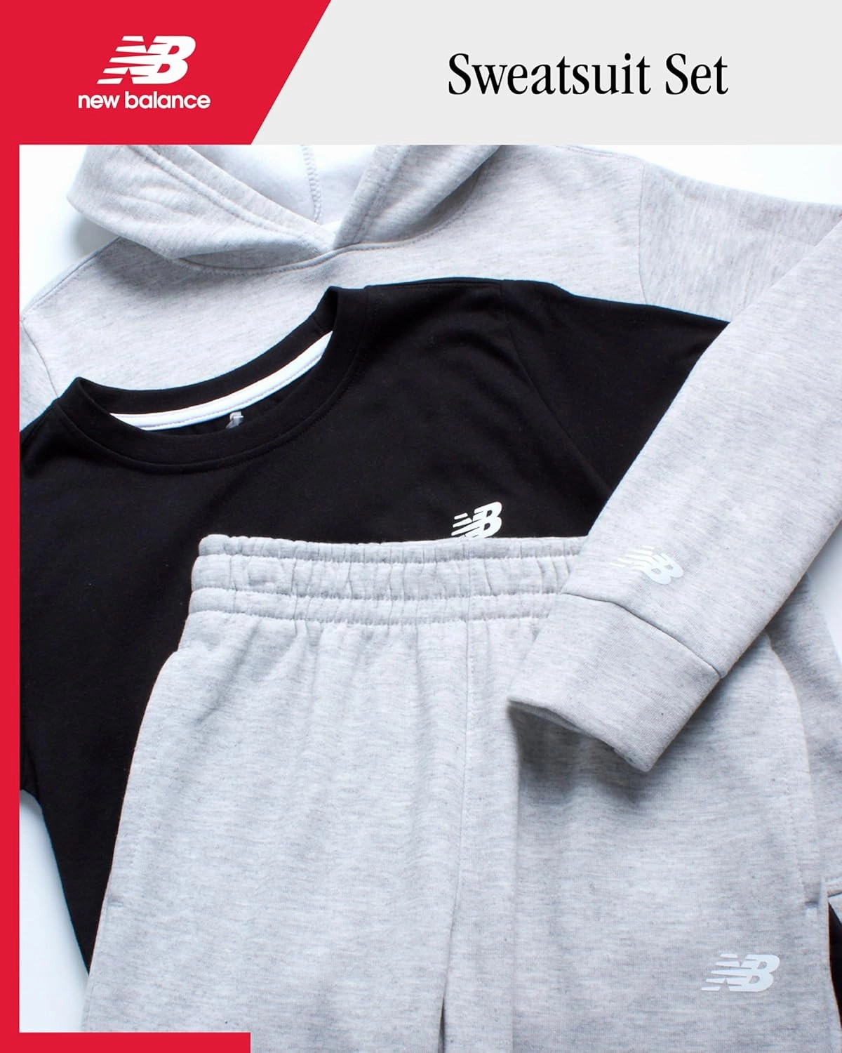 New Balance Boys' Sweatsuit Set - 3 Piece Short Sleeve T-Shirt, Fleece Hoodie Sweatshirt, and Sweatpants (2T-16)