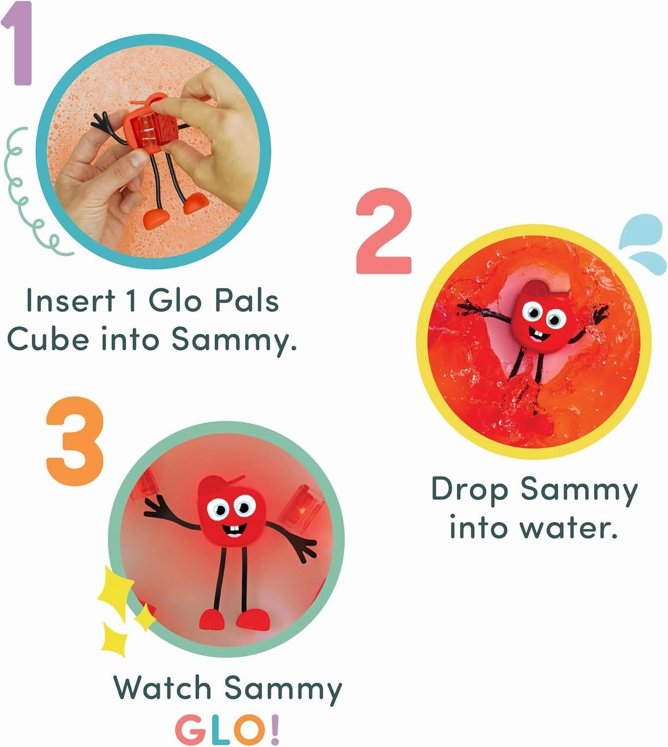 New Glo Pals Water-Activated Bath Toy with 6 Reusable Light-Up Cubes for Sensory Play (Sammy)