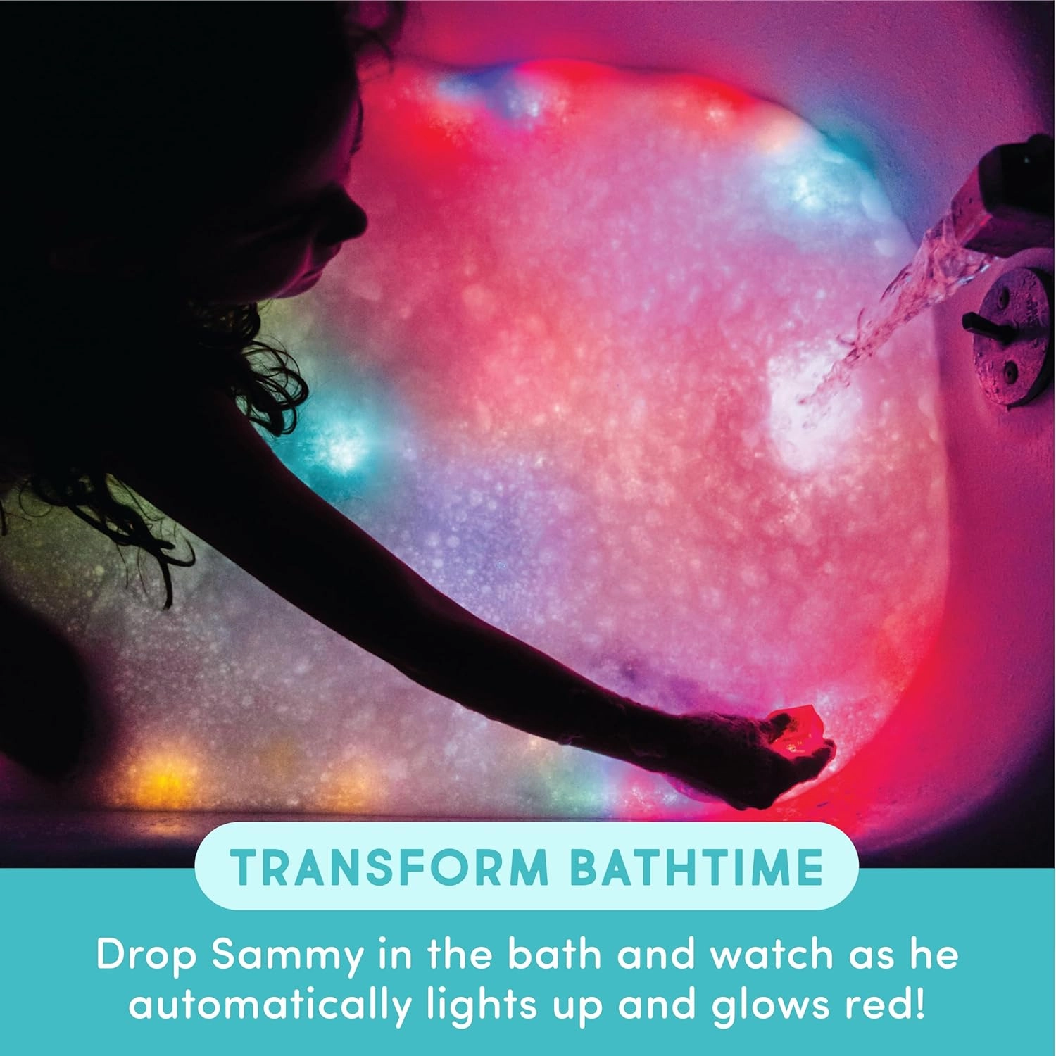 New Glo Pals Water-Activated Bath Toy with 6 Reusable Light-Up Cubes for Sensory Play (Sammy)