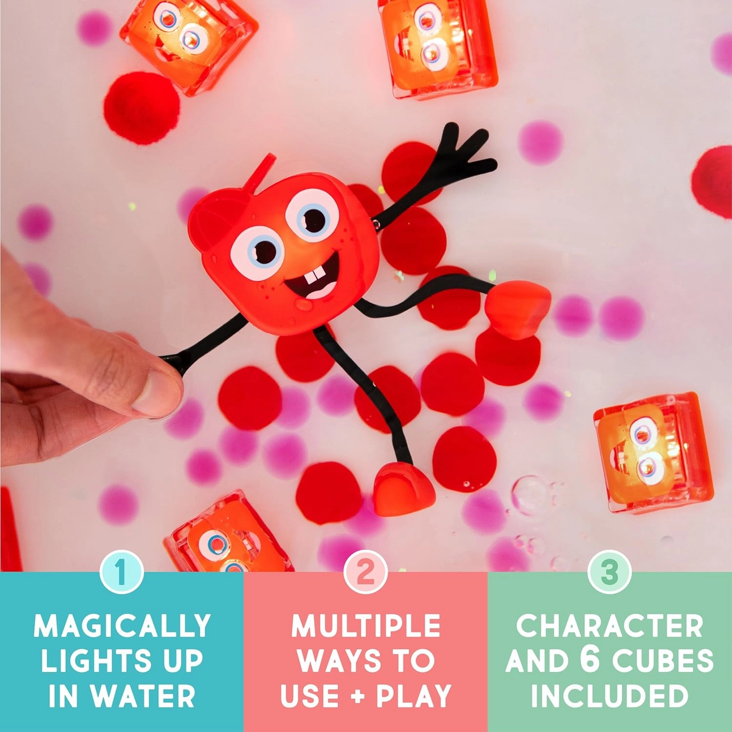 New Glo Pals Water-Activated Bath Toy with 6 Reusable Light-Up Cubes for Sensory Play (Sammy)