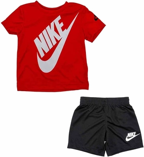 Nike Boy's Dri-FIT Logo Graphic T-Shirt & Shorts Two-Piece Set (Little Kids) Black/University Red 4 Little Kid