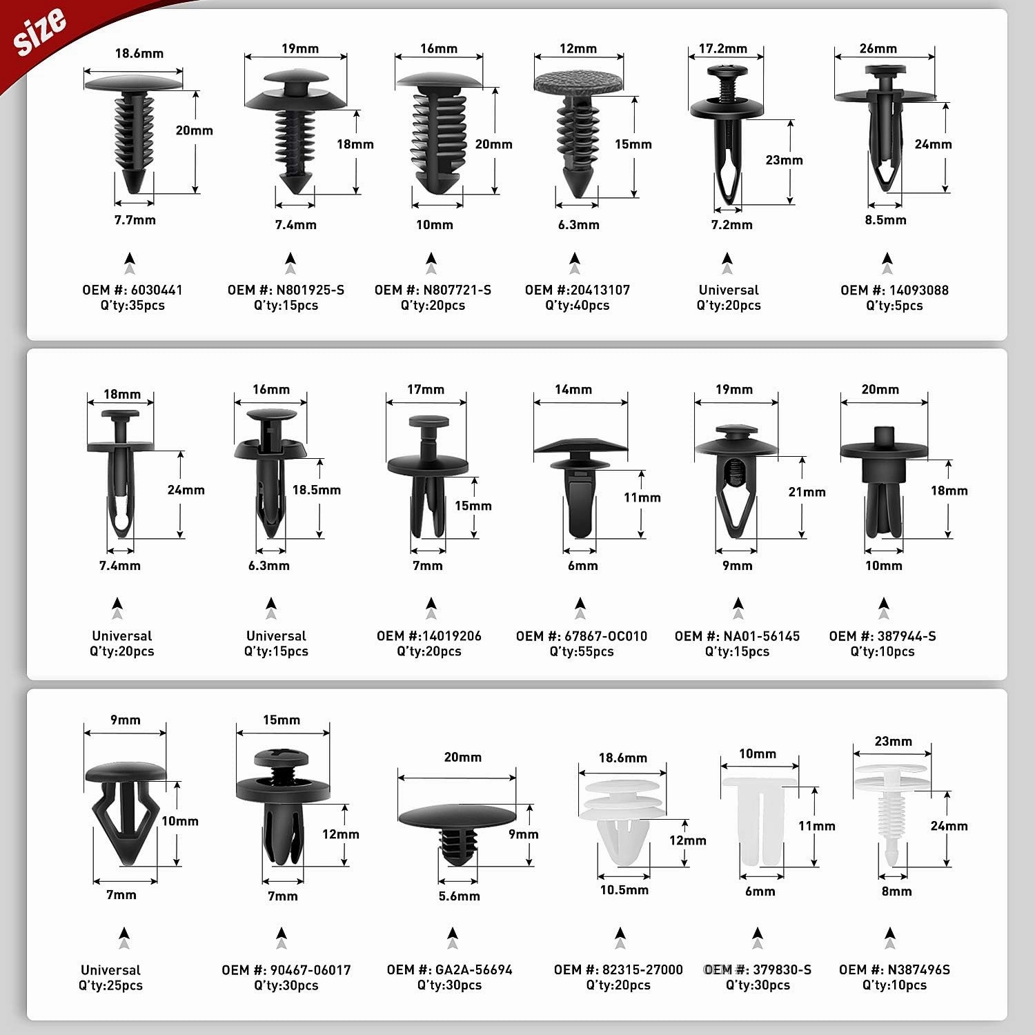 Nilight 415 Pcs Car Retainer Clips & Fastener Remover - 18 Most Popular Sizes Auto Push Pin Rivets Set -Door Trim Panel Clips Compatible with GM Ford Toyota Honda Chrysler,2 Years Warranty (CL-19)