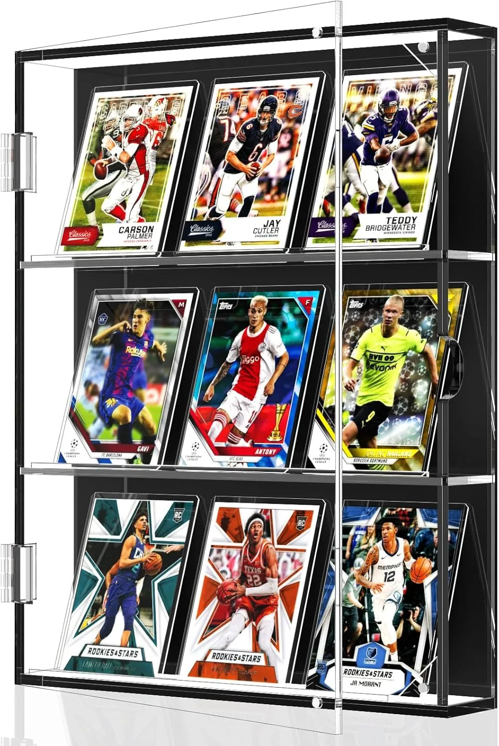 NIUBEE Acrylic Baseball Card Display Case, Sports Card Display Frame Wall Mount with UV Protection Clear View, Trading Card Display Case with Magnetic Door for Football Basketball Hockey, Vertical