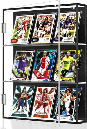 NIUBEE Acrylic Baseball Card Display Case, Sports Card Display Frame Wall Mount with UV Protection Clear View, Trading Card Display Case with Magnetic Door for Football Basketball Hockey, Vertical