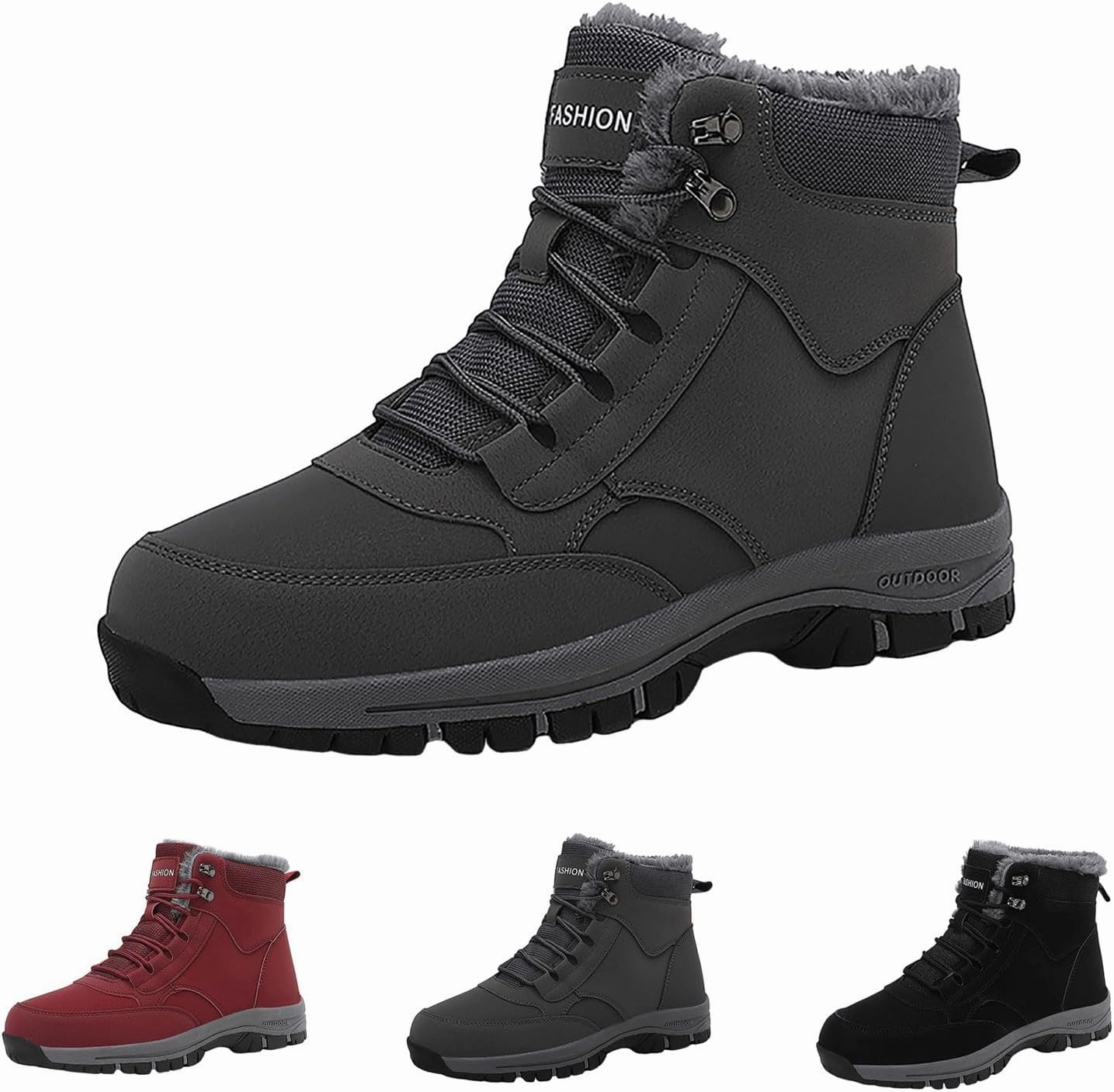 Non Slip Snow Boots for Men Fleece Lined Warm Ankle Boots Lace Up Cold Proof Winter Boots Casual Insulated Snow Boots