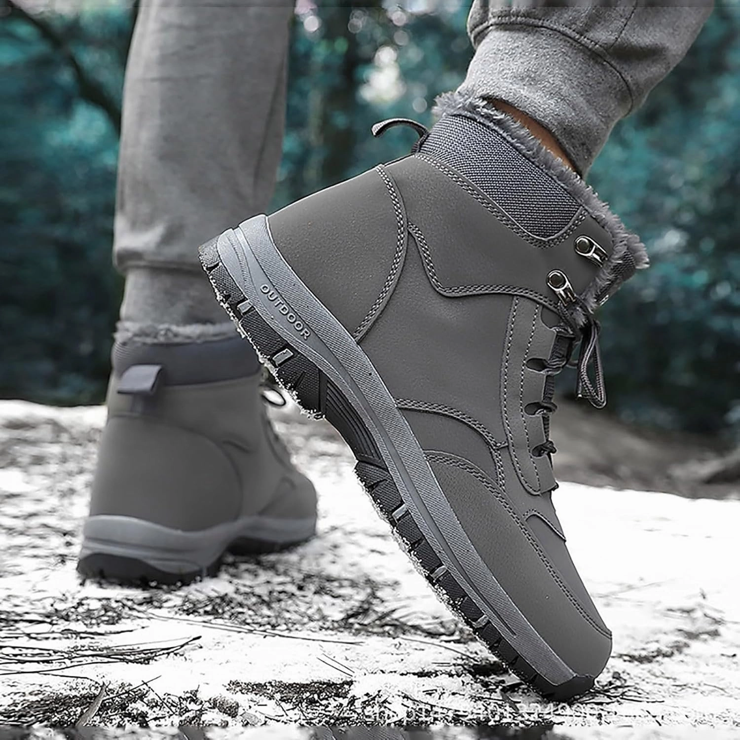 Non Slip Snow Boots for Men Fleece Lined Warm Ankle Boots Lace Up Cold Proof Winter Boots Casual Insulated Snow Boots