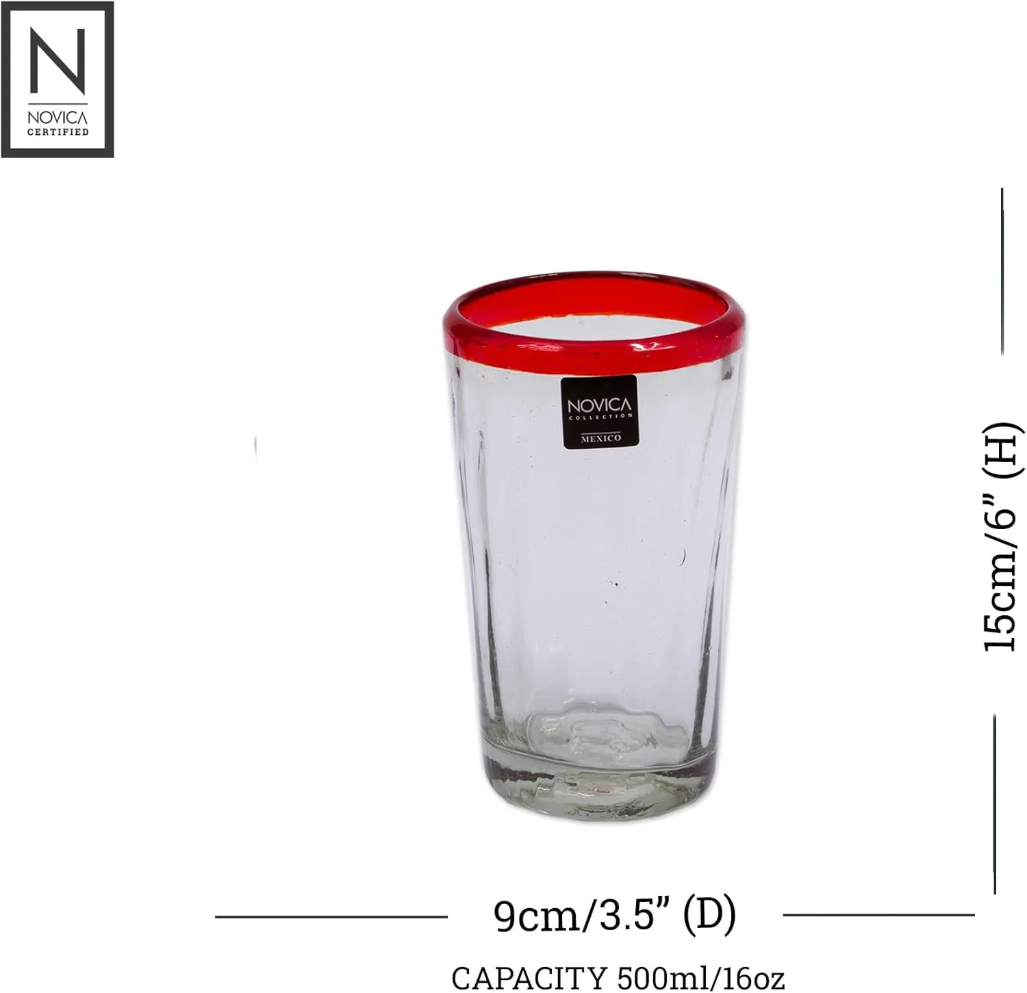 NOVICA Artisan Handmade Tumblers 6 Collectible Mexican Recycled Red Clear Glasses Mexico Tableware Drinkware Water Aurora Eco Friendly Hollywood Glam Handblown Christmas 1001 Summer Nights [ 6in H x ]