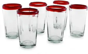 NOVICA Artisan Handmade Tumblers 6 Collectible Mexican Recycled Red Clear Glasses Mexico Tableware Drinkware Water Aurora Eco Friendly Hollywood Glam Handblown Christmas 1001 Summer Nights [ 6in H x ]