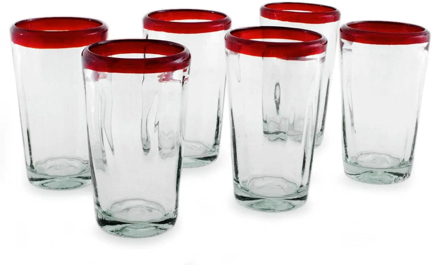 NOVICA Artisan Handmade Tumblers 6 Collectible Mexican Recycled Red Clear Glasses Mexico Tableware Drinkware Water Aurora Eco Friendly Hollywood Glam Handblown Christmas 1001 Summer Nights [ 6in H x ]