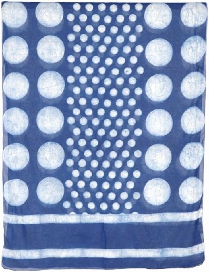 NOVICA Artisan Handmade Blockprinted Cotton Shawl Moon Motif from India Accessories Shawls White Travel Friendly ' Indigo Moons'