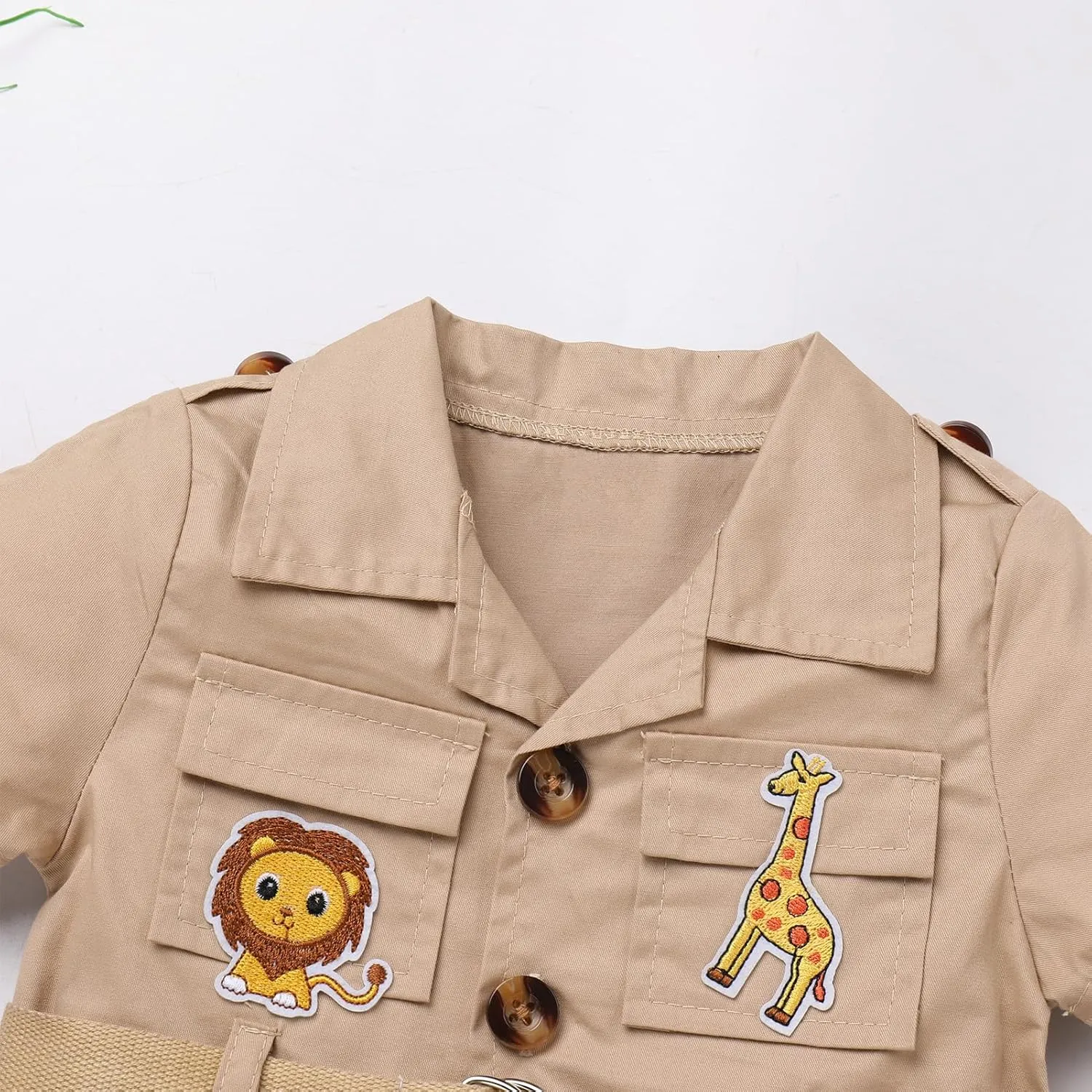 OBEEII Toddler Baby Safari Outfit Short Sleeve Jumpsuit   Hat Explorer Set Wild One Birthday Cake Smash Photoshoot