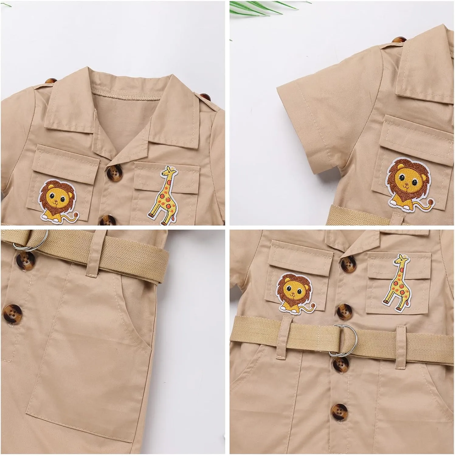 OBEEII Toddler Baby Safari Outfit Short Sleeve Jumpsuit   Hat Explorer Set Wild One Birthday Cake Smash Photoshoot