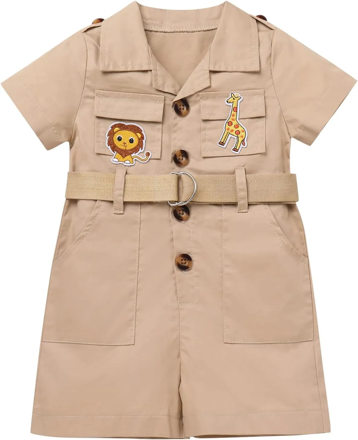 OBEEII Toddler Baby Safari Outfit Short Sleeve Jumpsuit   Hat Explorer Set Wild One Birthday Cake Smash Photoshoot