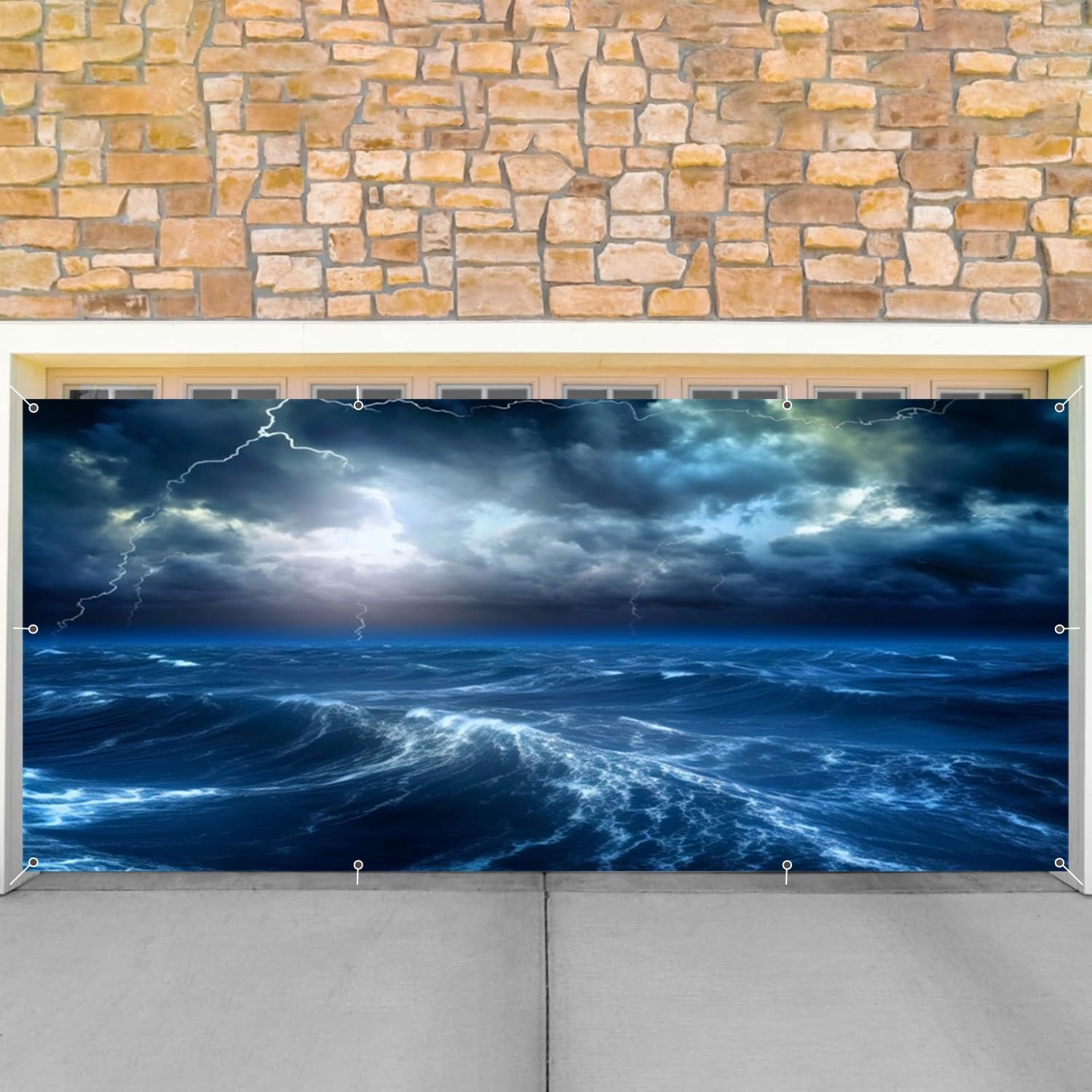 Ocean Thunderstorm Waves Garage Door Cover Banner Hurricane Ocean Storm Decorations Photography Backdrop 7x16ft Large Blue Sea Lightning Surfing Nautical Adventure Theme Garage Door Cover Background