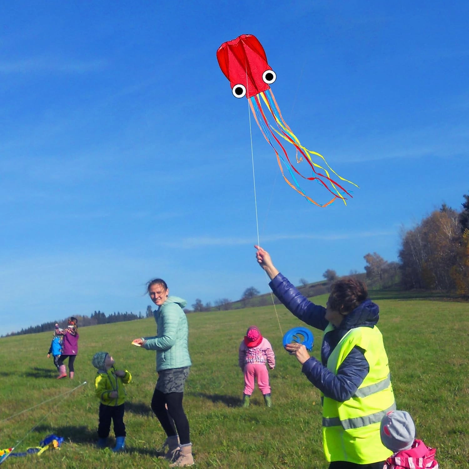 Octopus Kites for Kids & Adults Easy to Fly, 24”x 158” Large Soft Kite Kit for Boys and Girls, Single Line 3D Beach Kite Set for Teens,Perfect for Outdoor Activities