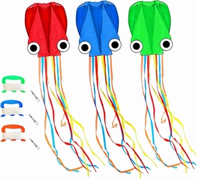 Octopus Kites for Kids & Adults Easy to Fly, 24”x 158” Large Soft Kite Kit for Boys and Girls, Single Line 3D Beach Kite Set for Teens,Perfect for Outdoor Activities