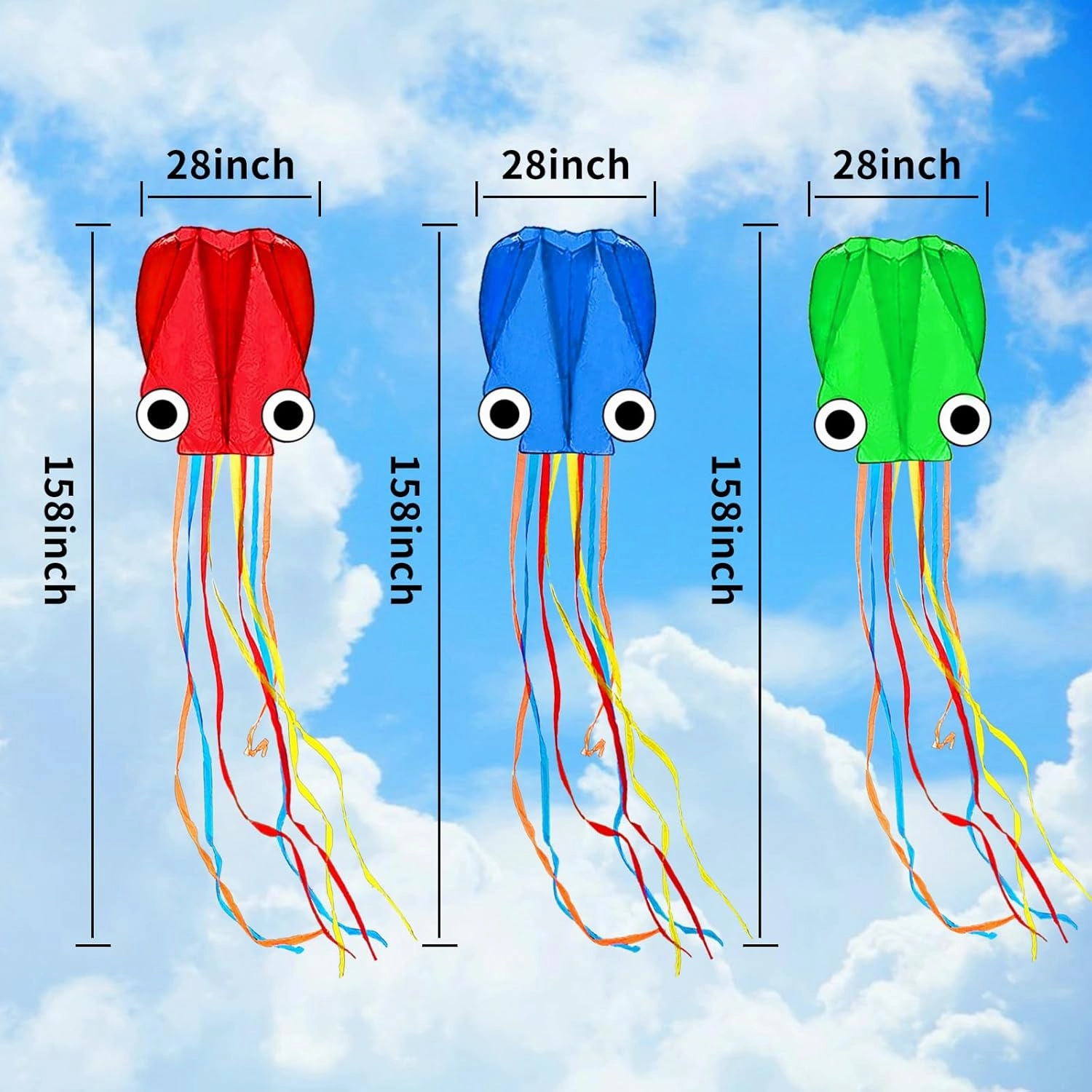 Octopus Kites for Kids & Adults Easy to Fly, 24”x 158” Large Soft Kite Kit for Boys and Girls, Single Line 3D Beach Kite Set for Teens,Perfect for Outdoor Activities