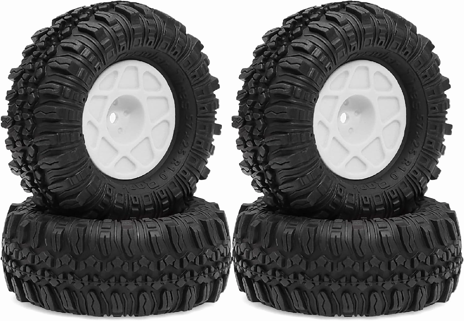 OD:57mm 1.0 Beadlock Wheels and Tires Set 7mm HEX for 1:24 1:18 RC Scale RC Crawler Cars SCX24 FMS Z-T0161 FCX18 FCX24 TRX4M Axial AX24 90081 Mini-Z 4x4 LC70 R268/ 4pcs (White)
