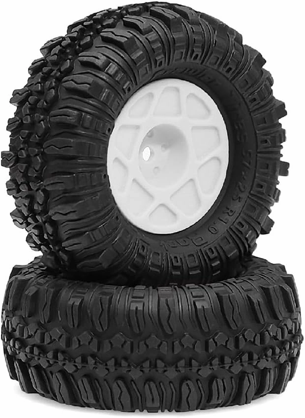 OD:57mm 1.0 Beadlock Wheels and Tires Set 7mm HEX for 1:24 1:18 RC Scale RC Crawler Cars SCX24 FMS Z-T0161 FCX18 FCX24 TRX4M Axial AX24 90081 Mini-Z 4x4 LC70 R268/ 4pcs (White)
