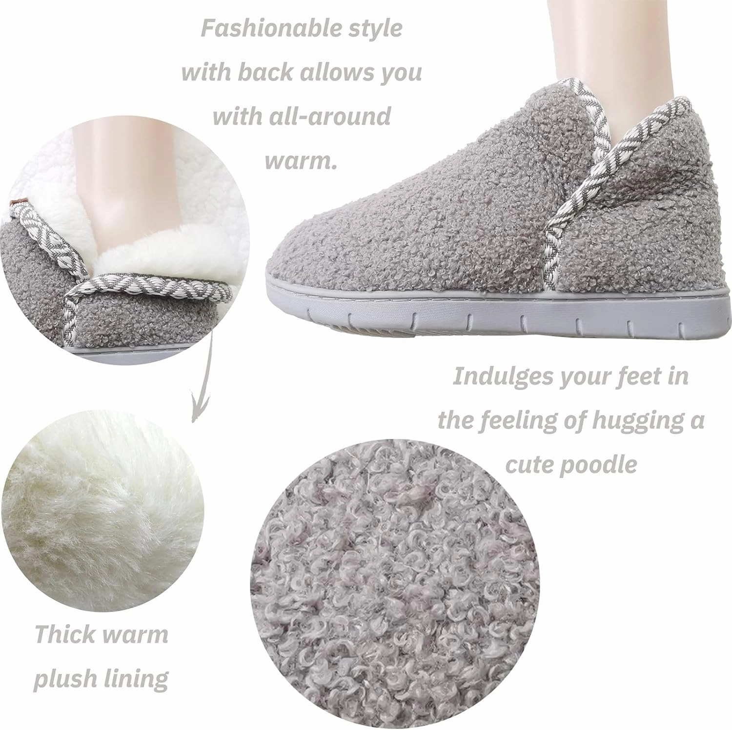 ofoot Women's Warm Fuzzy House Slippers with Back,Faux Fur Bedroom Shoes Soft Thick Memory Foam Plush Lining Indoor Outdoor Non Slip Rubber Soles