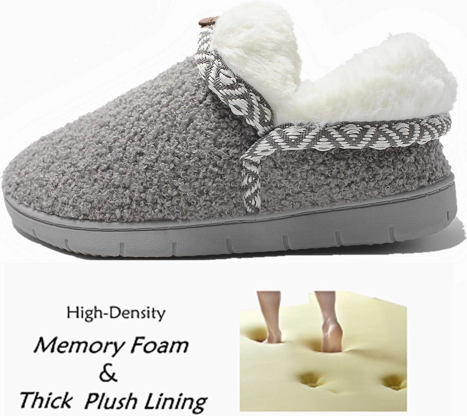 ofoot Women's Warm Fuzzy House Slippers with Back,Faux Fur Bedroom Shoes Soft Thick Memory Foam Plush Lining Indoor Outdoor Non Slip Rubber Soles